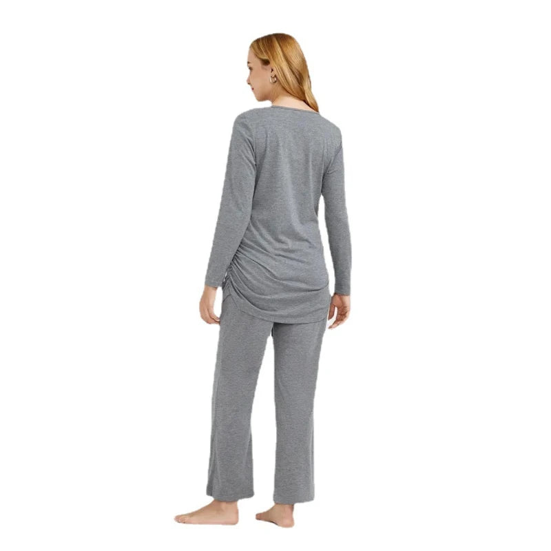 Maternity Long Sleeve Pajamas Clothes for Pregnancy + Breastfeeding