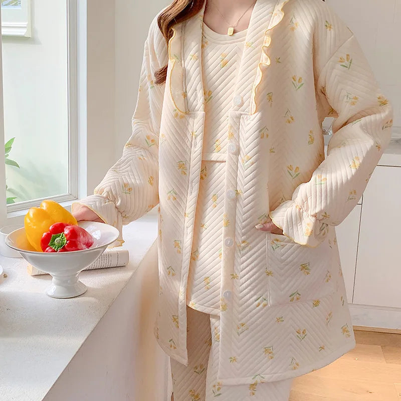 Nursing Pajamas Cotton 3pcs/set Maternity Sleepwear