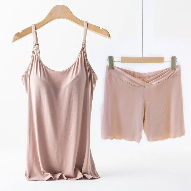 Sleeveless Women's Maternity Nursing Pajamas 2Pcs/Set