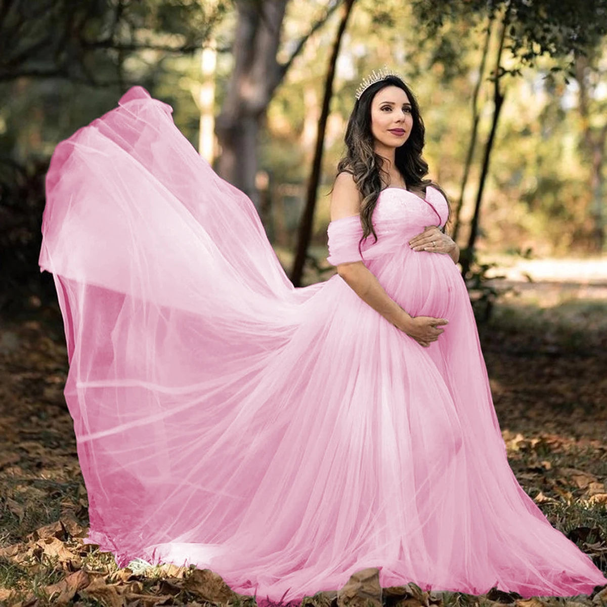 Pregnancy Maxi Gown Off Shouder Lace Mesh Women Clothing for Baby Shower Photography