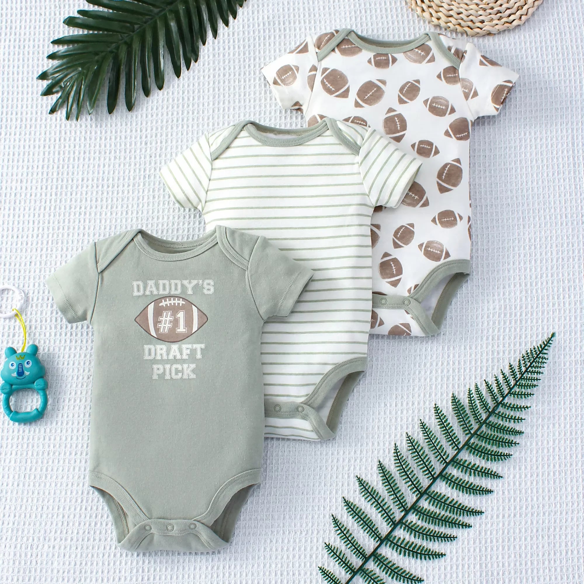 3pce Cartoon Dinosaur Pattern and Stripe Pattern Set for 0-9 Months Old Boys