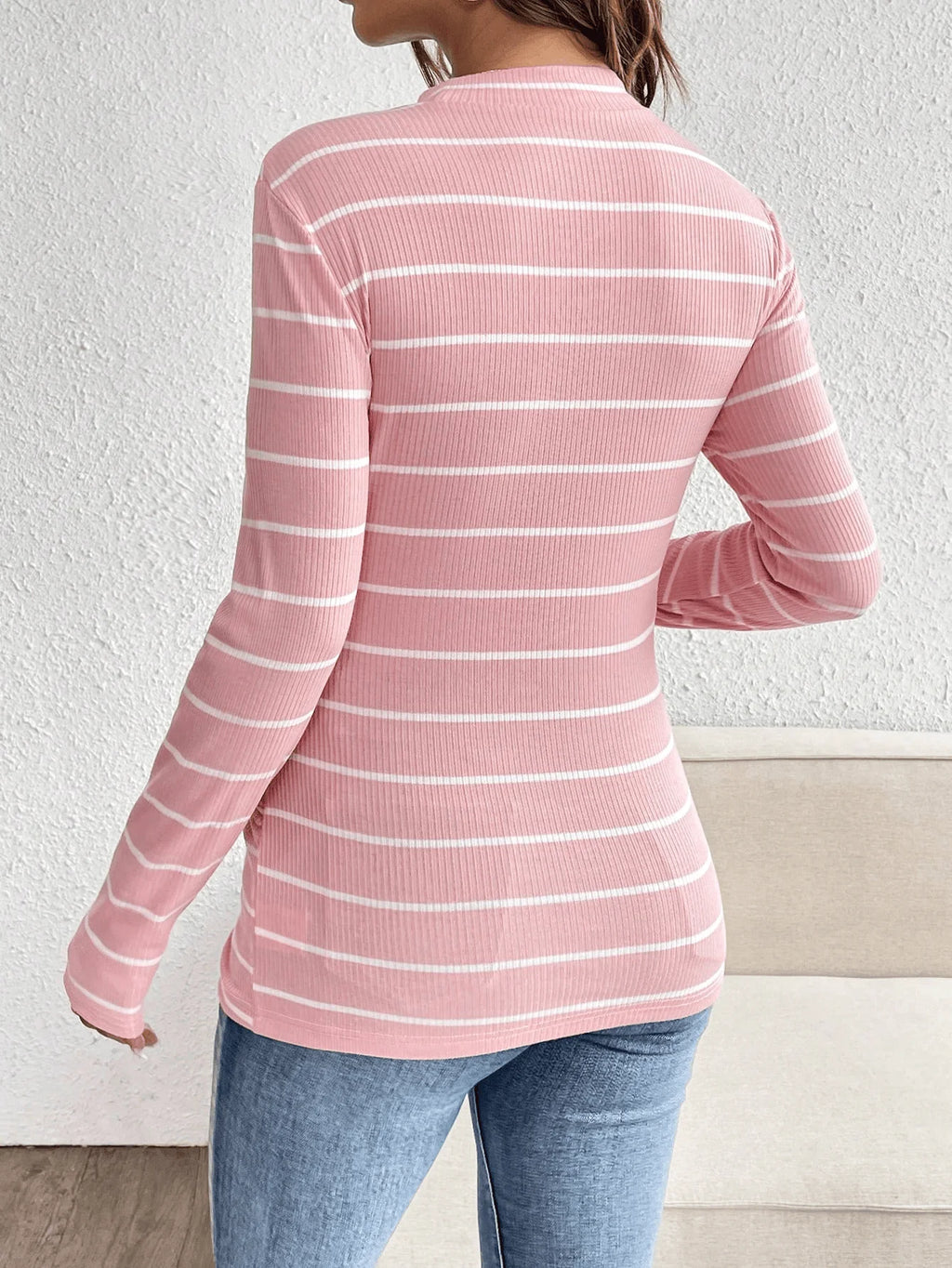 Pure cotton striped round-neck long-sleeved maternity T-shirt