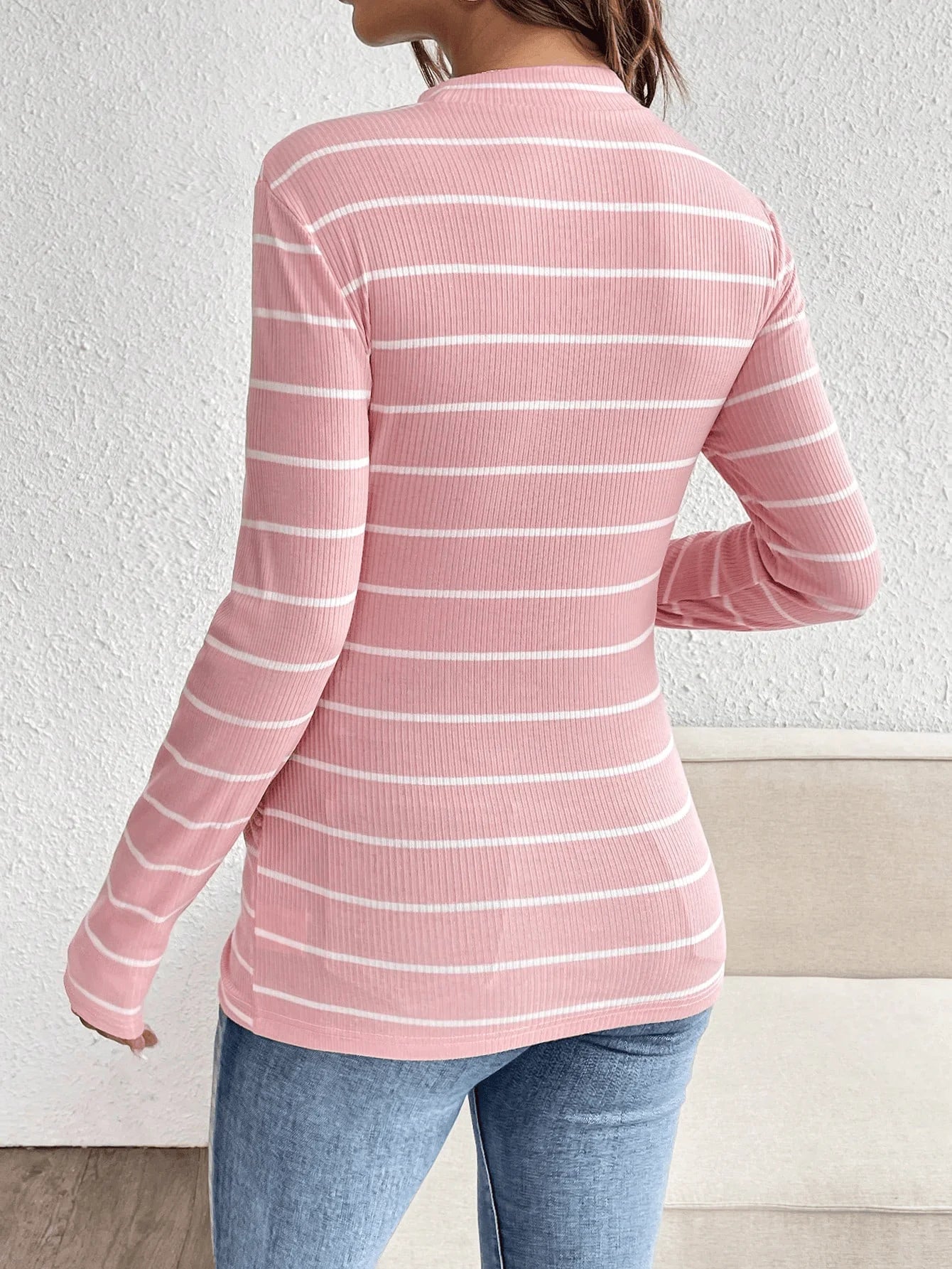 Pure cotton striped round-neck long-sleeved maternity T-shirt