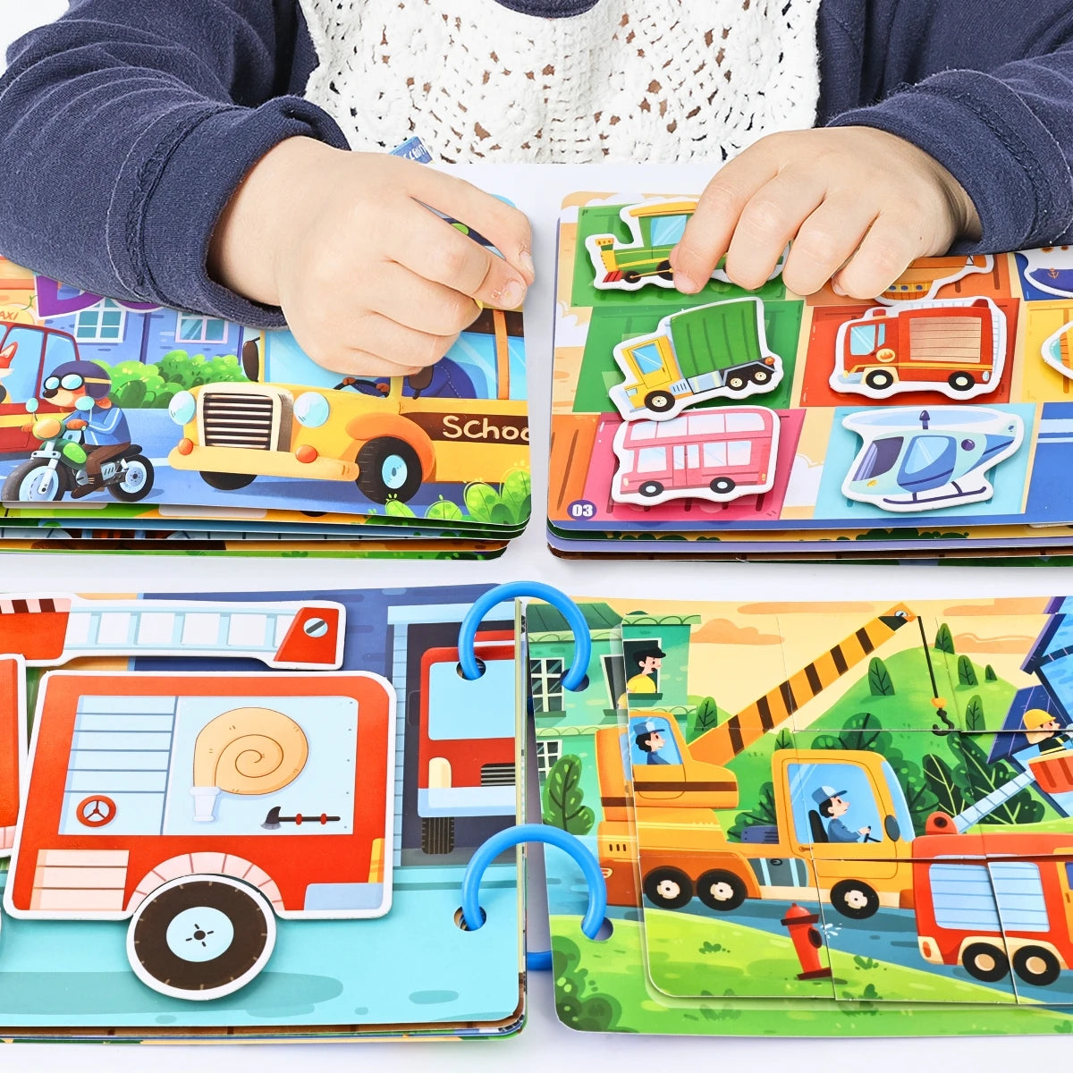 Children's Early Education Educational Interactive Busy Book, Reusable Traffic Theme Quiet Book, Vehicle Enlightenment Cognitive Shape Color Matching Puzzle Game, DIY Toy to Cultivate Hands-On Ability, Holiday Gift Suitable f