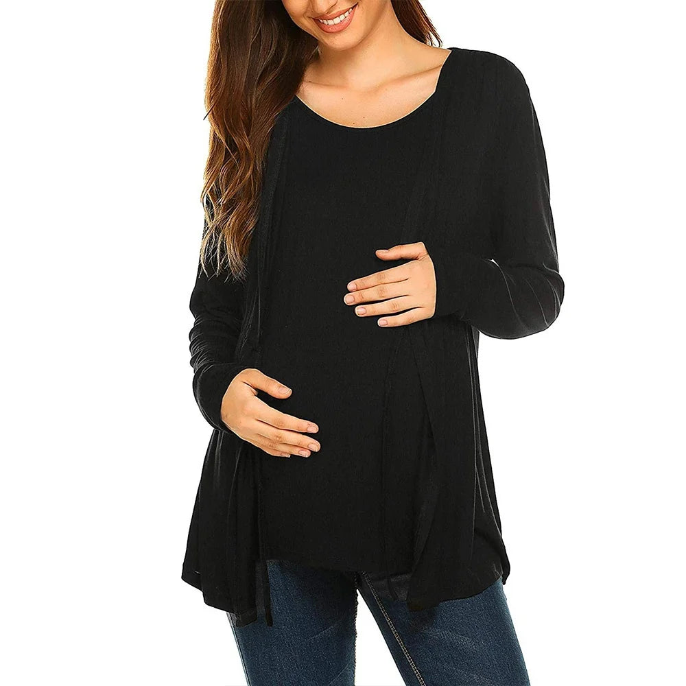 Women Maternity Clothes Long Sleeve Double Layer Nursing Top