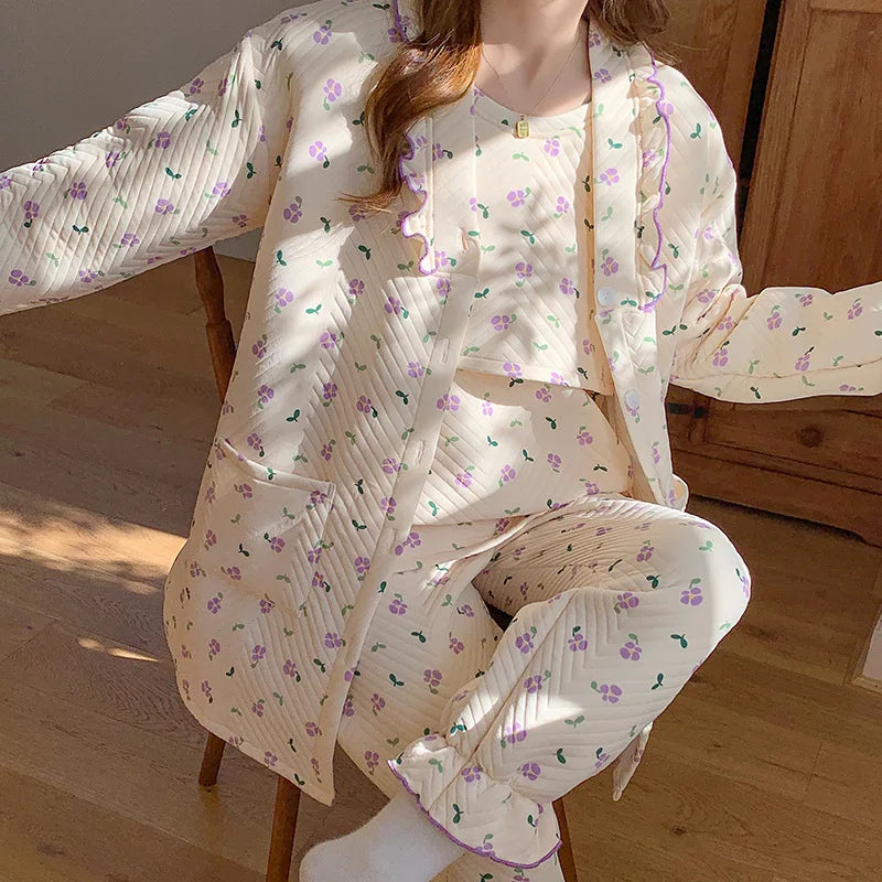 Nursing Pajamas Cotton 3pcs/set Maternity Sleepwear