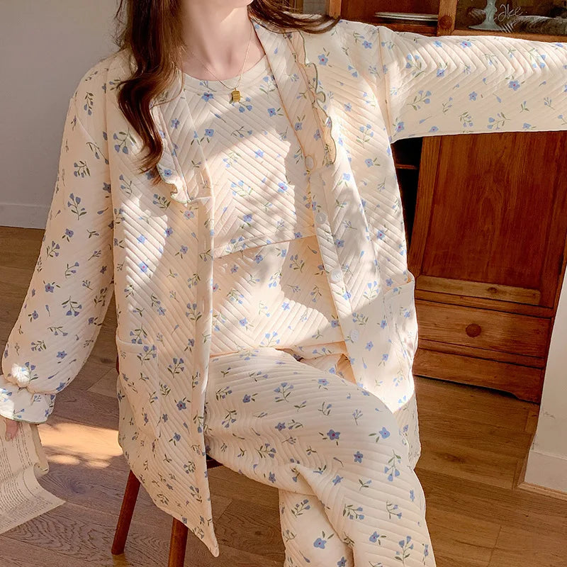 Nursing Pajamas Cotton 3pcs/set Maternity Sleepwear