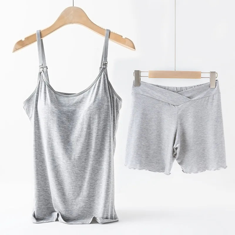 Sleeveless Women's Maternity Nursing Pajamas 2Pcs/Set