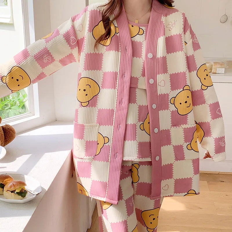 Nursing Pajamas Cotton 3pcs/set Maternity Sleepwear