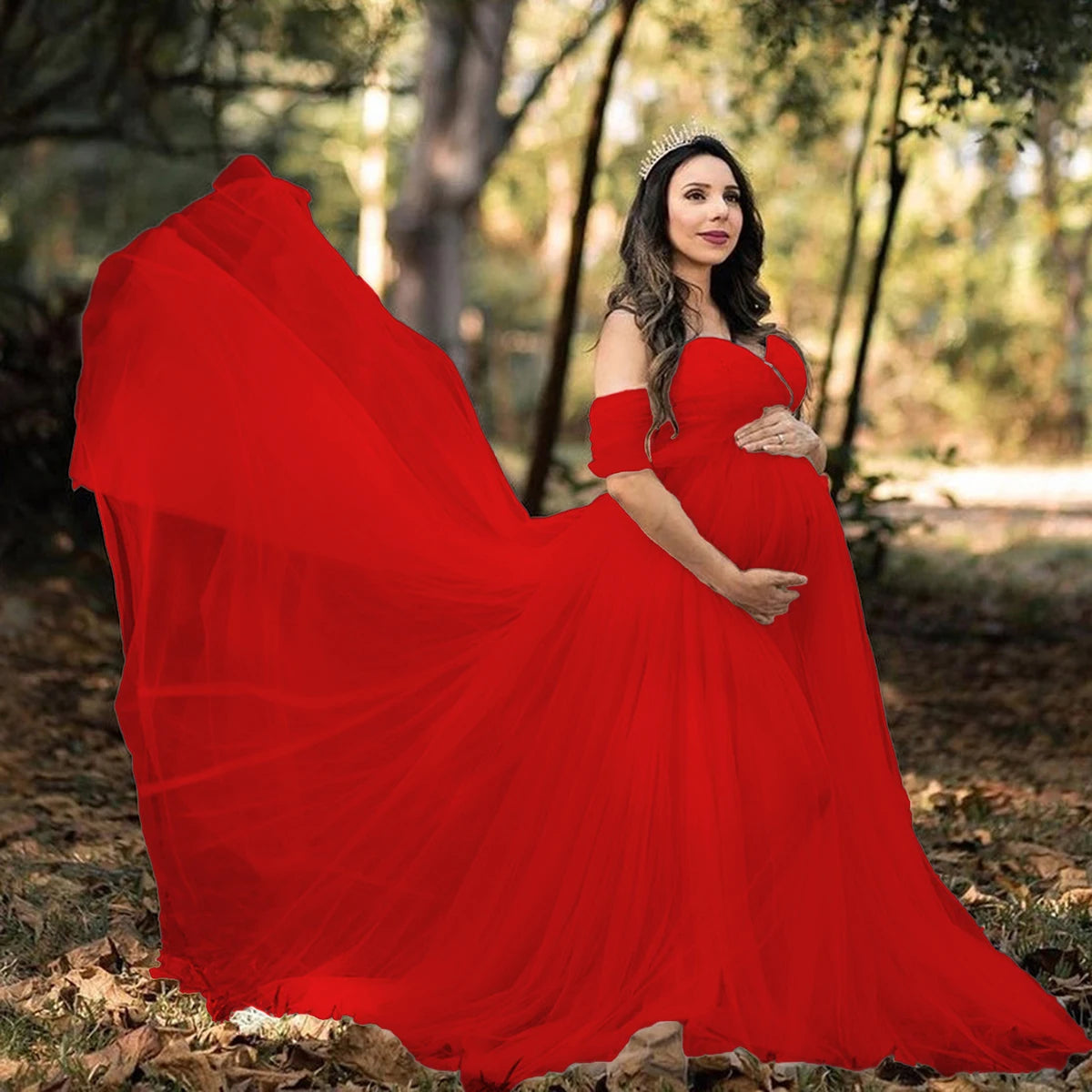 Pregnancy Maxi Gown Off Shouder Lace Mesh Women Clothing for Baby Shower Photography