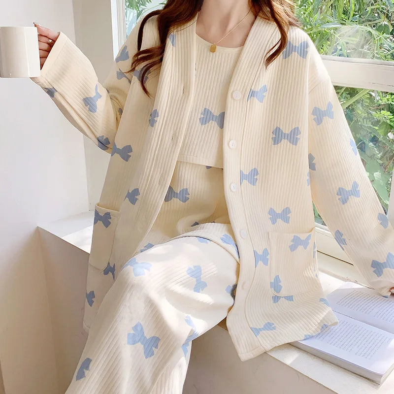 Nursing Pajamas Cotton 3pcs/set Maternity Sleepwear