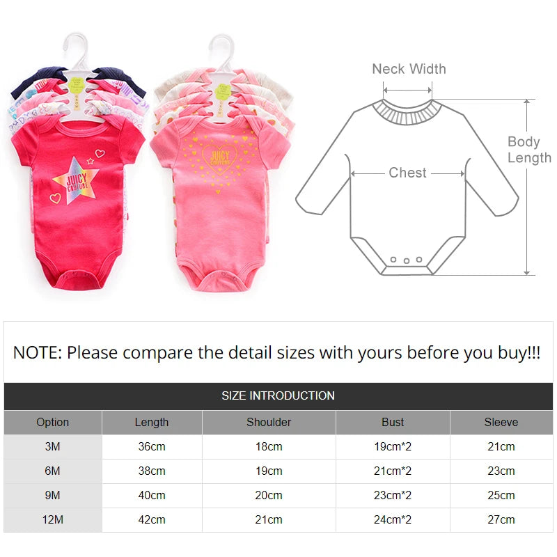 5 Pairs/lot Boy Girl Newborn Short Sleeve Cotton Bodysuits