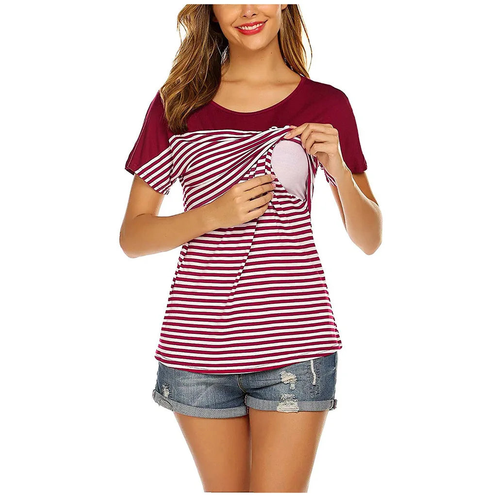 Striped Nursing T-shirt Top For Breastfeeding