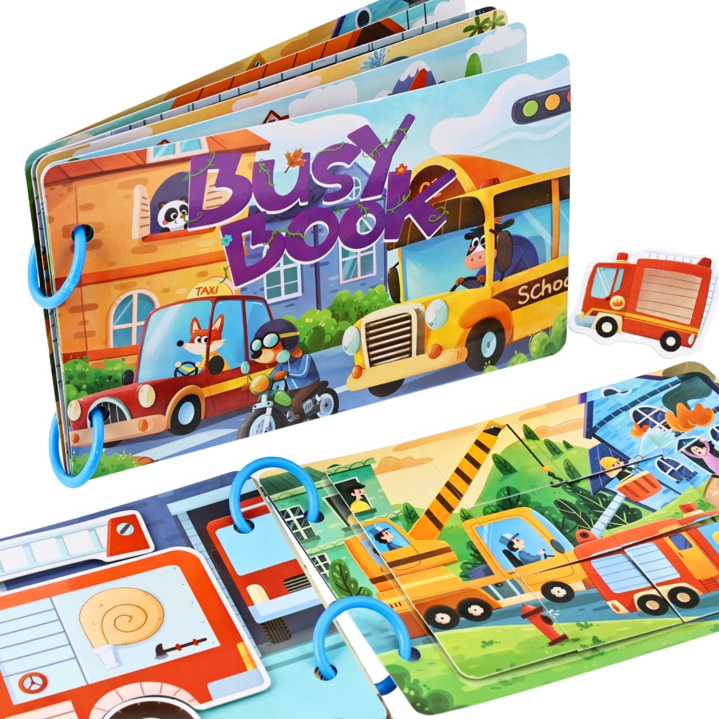 Children's Early Education Educational Interactive Busy Book, Reusable Traffic Theme Quiet Book, Vehicle Enlightenment Cognitive Shape Color Matching Puzzle Game, DIY Toy to Cultivate Hands-On Ability, Holiday Gift Suitable f