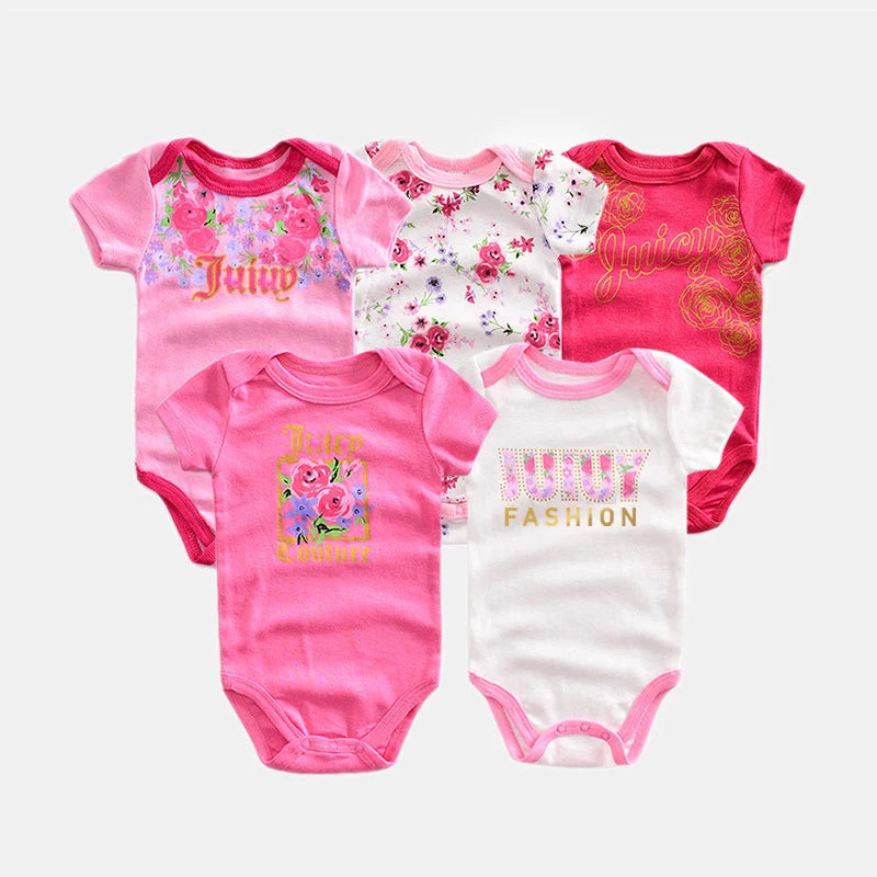 5 Pairs/lot Boy Girl Newborn Short Sleeve Cotton Bodysuits