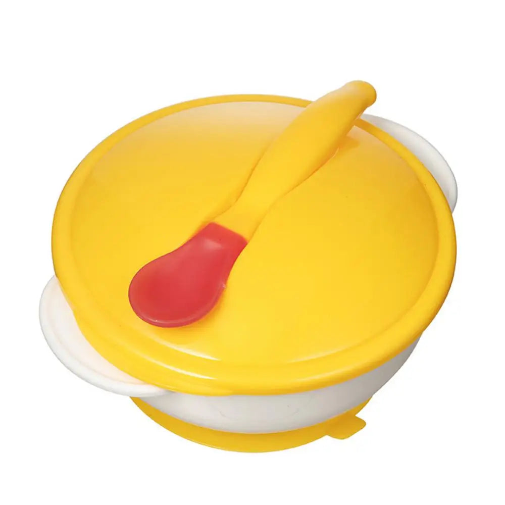 Baby Toddler Anti Slip Suction Bowl with Temperature Spoon Lid Feeding Tableware