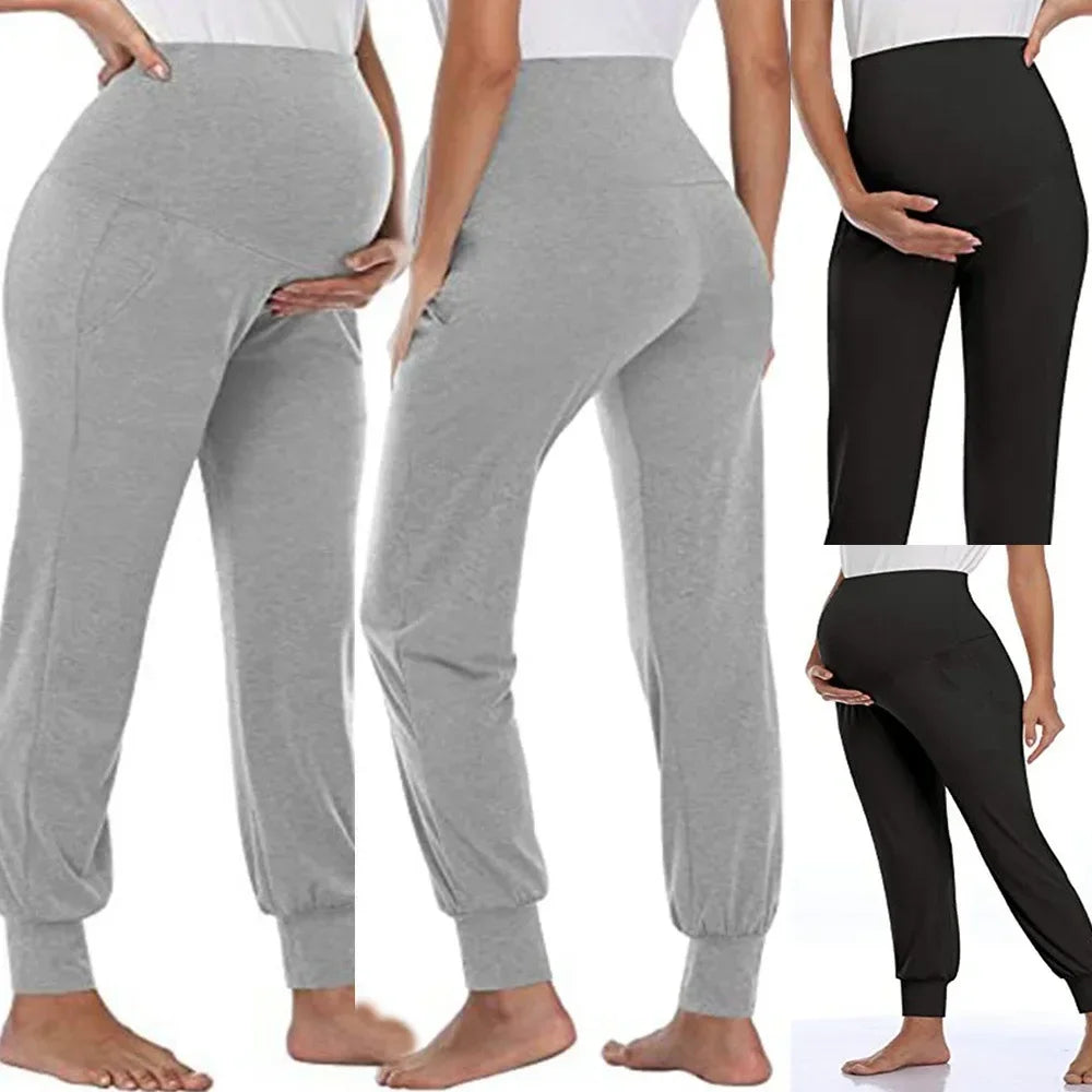 Women's Casual Pants Premama Solid High Waist Strechy Lounge Joggers With Pockets