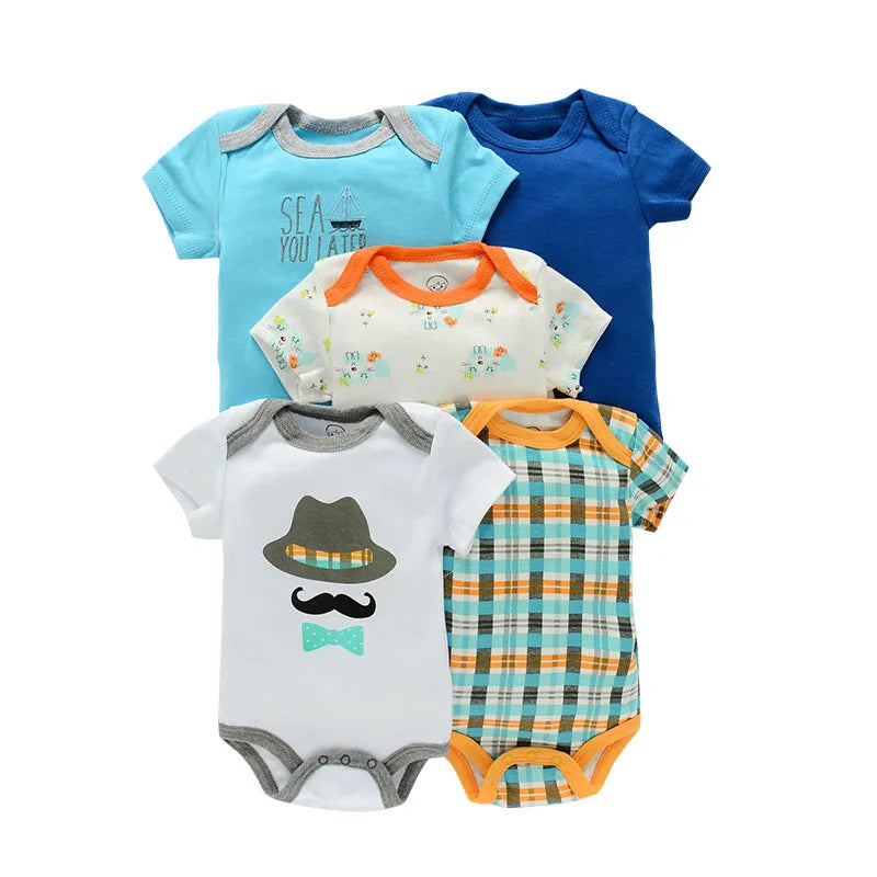 5 Pairs/lot Boy Girl Newborn Short Sleeve Cotton Bodysuits