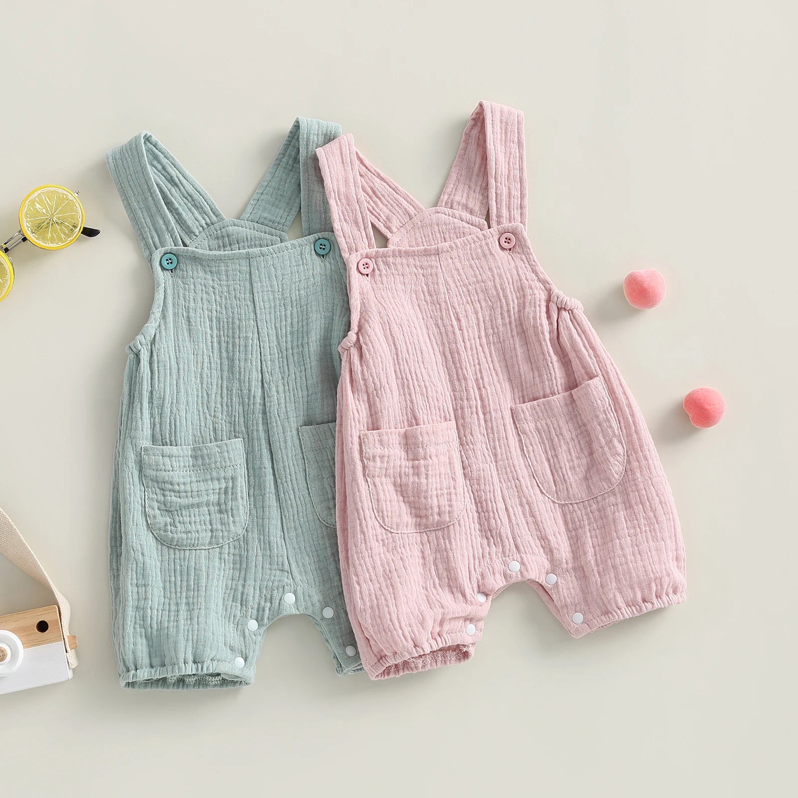 Summer Suspenders Jumpsuit with Pockets for Newborn Infant Boy Girls