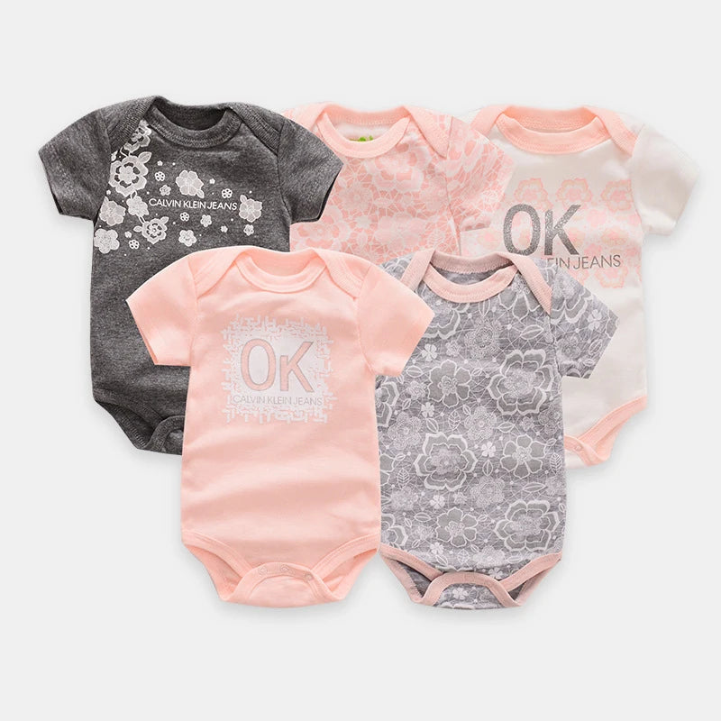 5 Pairs/lot Boy Girl Newborn Short Sleeve Cotton Bodysuits