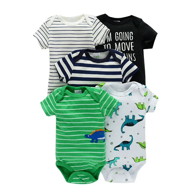 5 Pairs/lot Boy Girl Newborn Short Sleeve Cotton Bodysuits