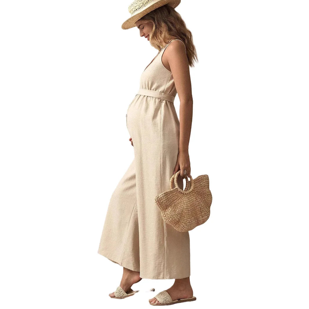 Maternity V-neck Sleeveless Pregnancy Loose Long Overall Pants Outfit