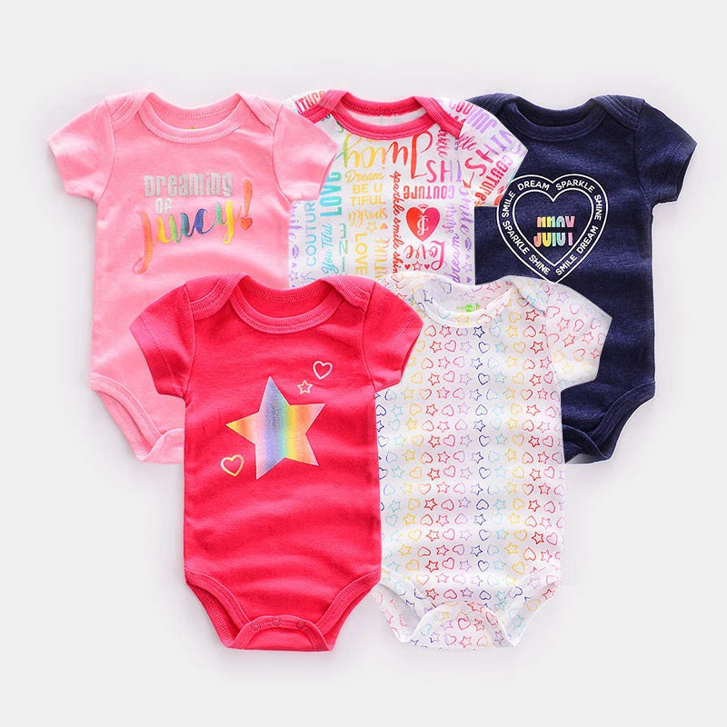 5 Pairs/lot Boy Girl Newborn Short Sleeve Cotton Bodysuits