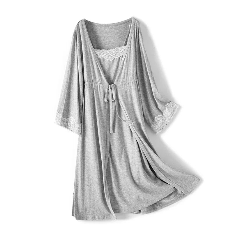 2pcs/Set Breastfeeding Nightgown Childbirth Dress+Robe