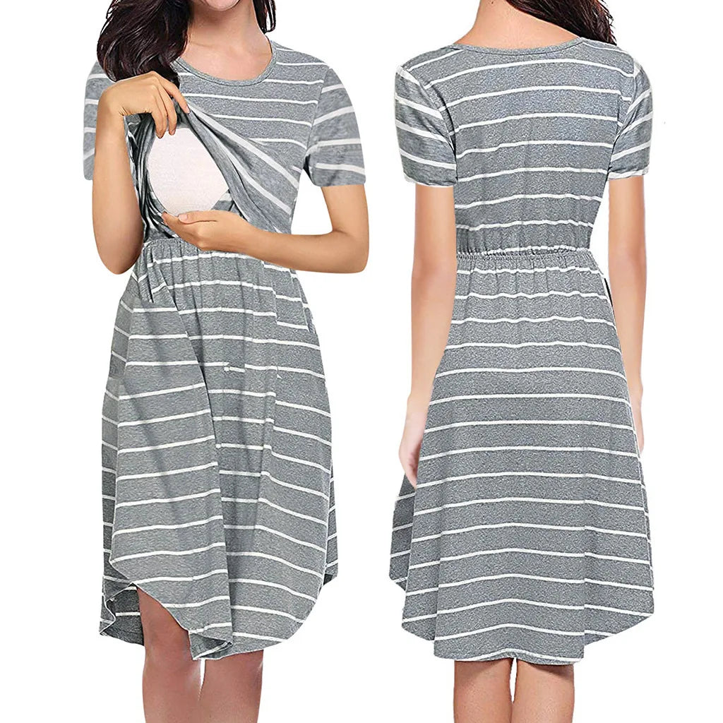 Summer Striped Multifuntional Maternity Breastfeeding Dress