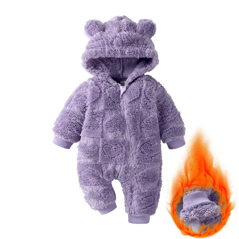 Baby Winter Long Sleeve Arctic Velvet Hooded Jumpsuit 0-18 Months
