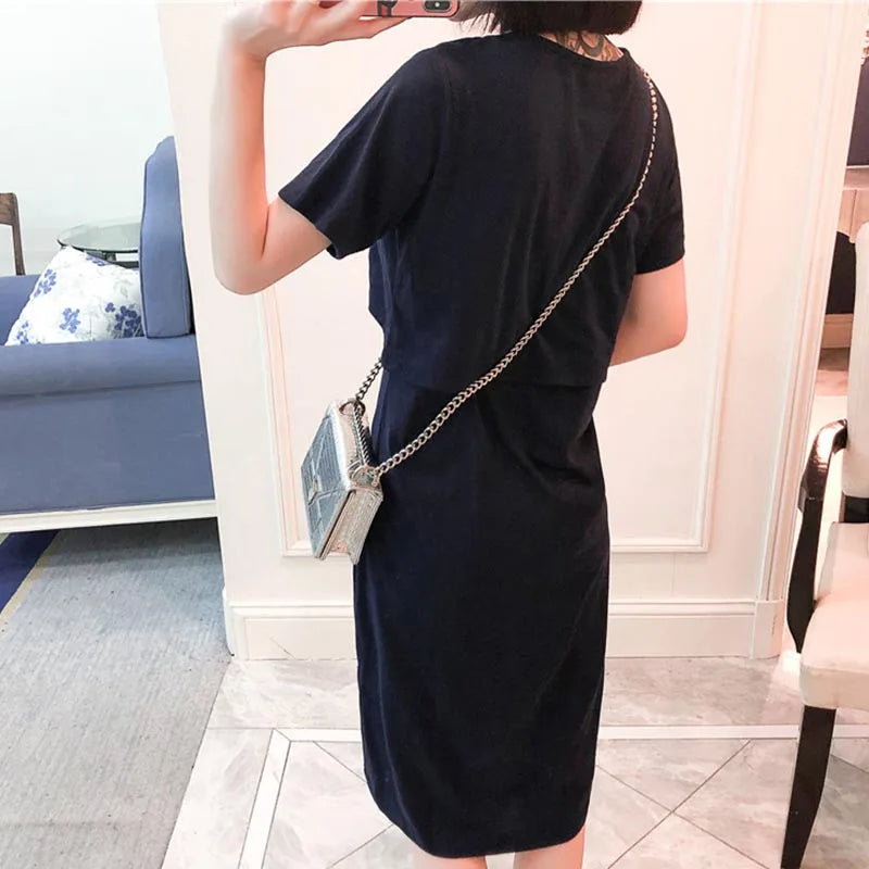 Maternity Short Sleeve Breastfeeding Long Thin Dress Skirt