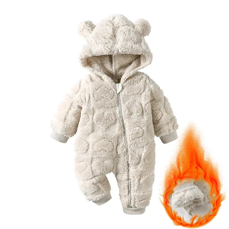 Baby Winter Long Sleeve Arctic Velvet Hooded Jumpsuit 0-18 Months