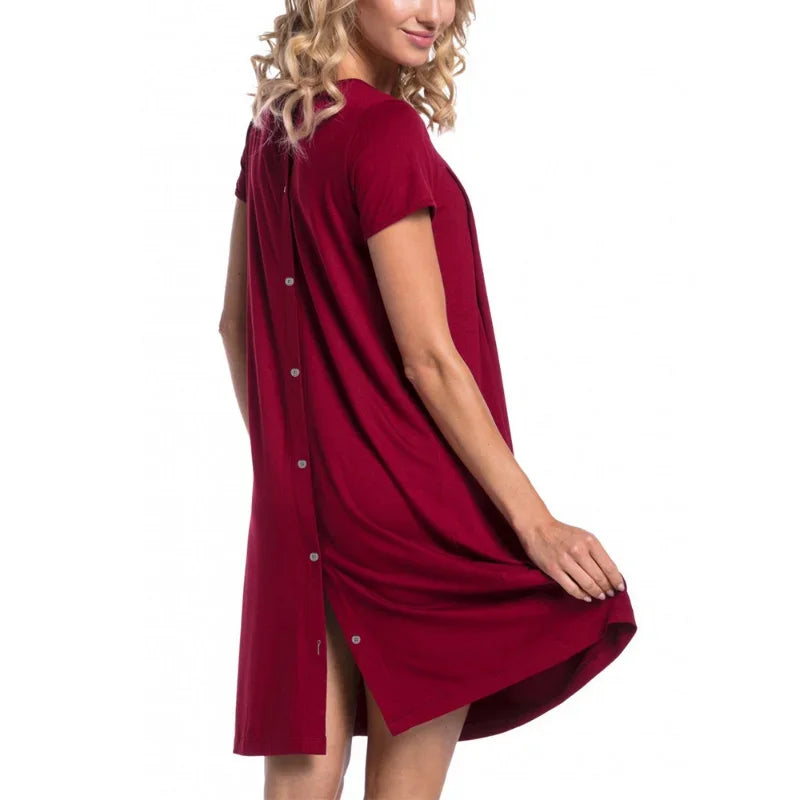 Casual Short Sleeve Breastfeeding Maternity Dress for Hospital