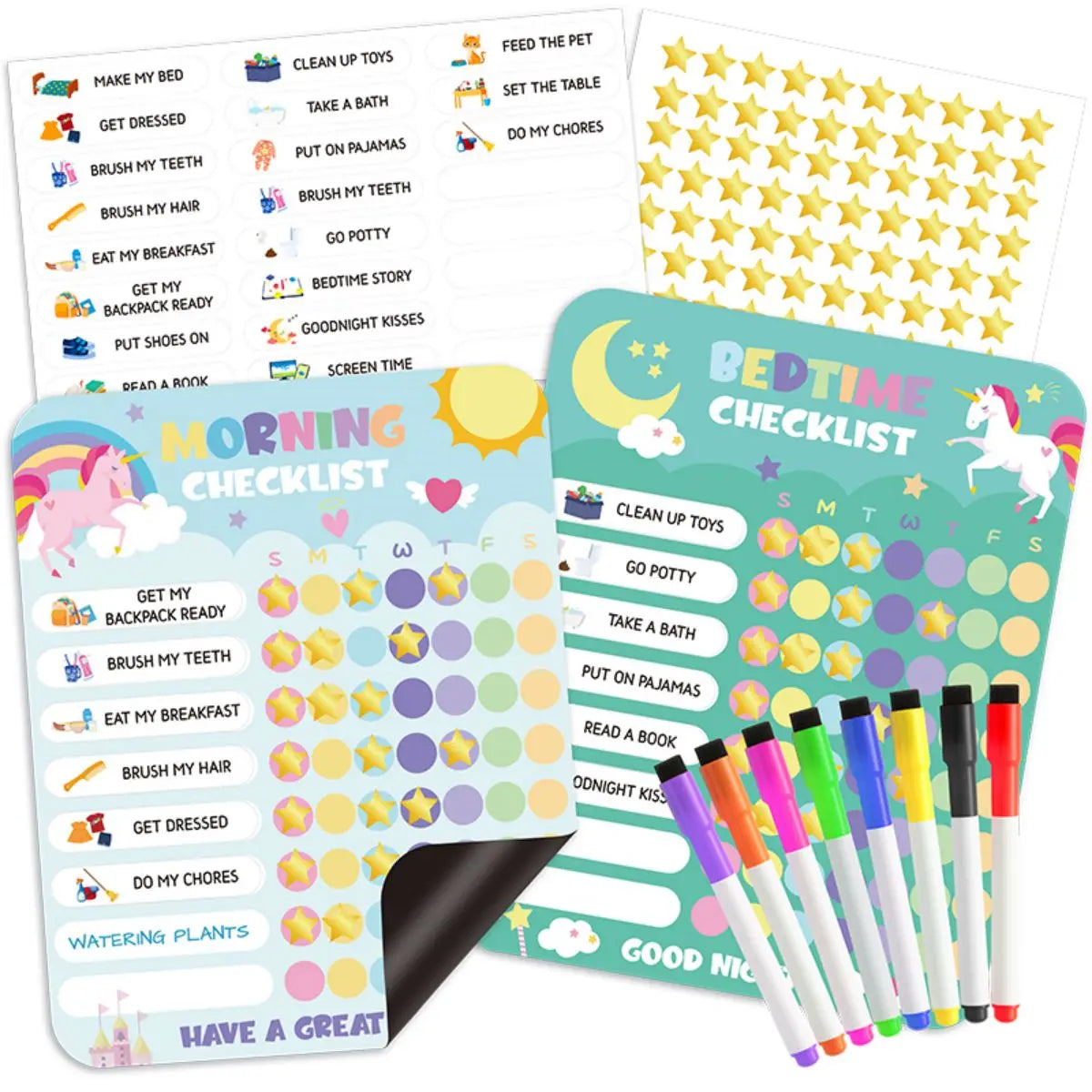 Morning Bedtime Routine Chart Poster Magnetic Sticker for Kids Toddlers Daily Visual Schedule Routine Checklist Reward Chart
