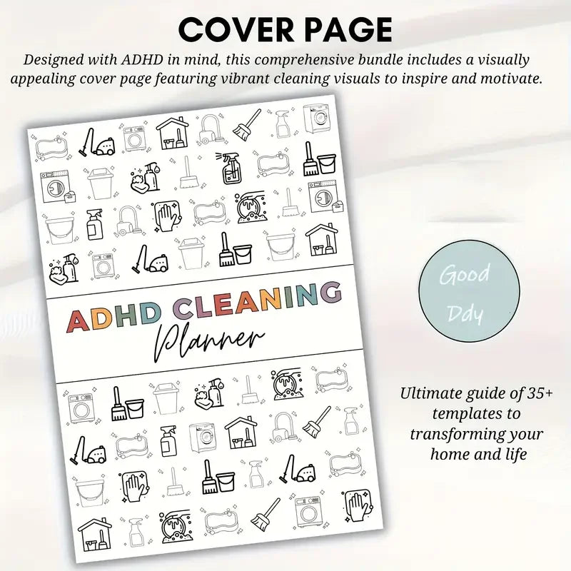 ADHD Cleaning Planner Bundle – Includes Home Cleaning Schedule, Weekly, Monthly, Year-Round Cleanliness Tips, Family Chore Chart
