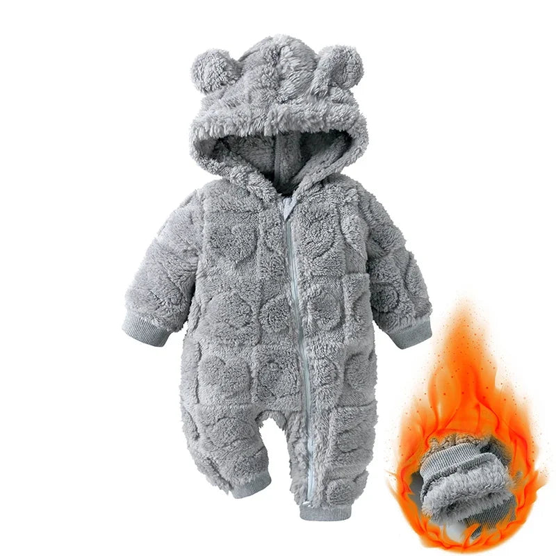 Baby Winter Long Sleeve Arctic Velvet Hooded Jumpsuit 0-18 Months