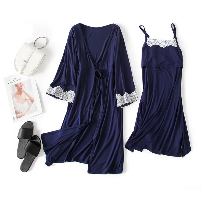 2pcs/Set Pregnancy Nursing Nightgown Maternity Labor Dress+Robe