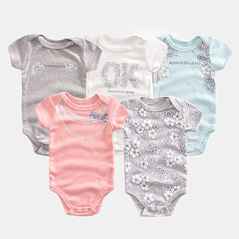 5 Pairs/lot Boy Girl Newborn Short Sleeve Cotton Bodysuits