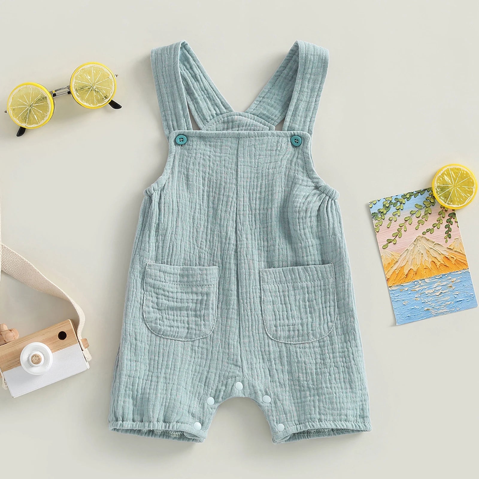 Summer Suspenders Jumpsuit with Pockets for Newborn Infant Boy Girls