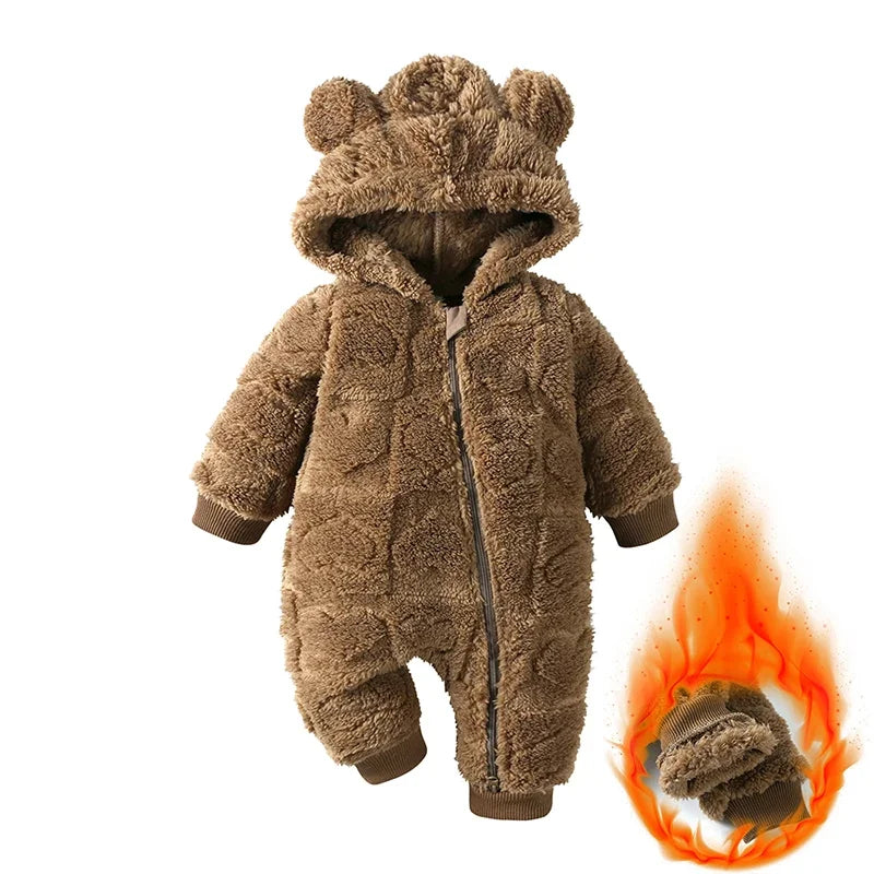 Baby Winter Long Sleeve Arctic Velvet Hooded Jumpsuit 0-18 Months