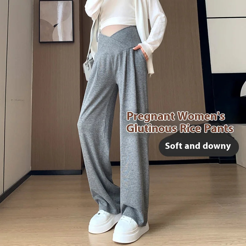 Wide-Legged Low-Waisted Maternity Casual Pants
