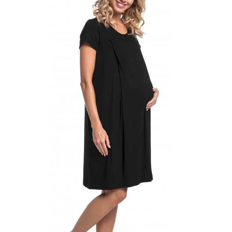Casual Short Sleeve Breastfeeding Maternity Dress for Hospital