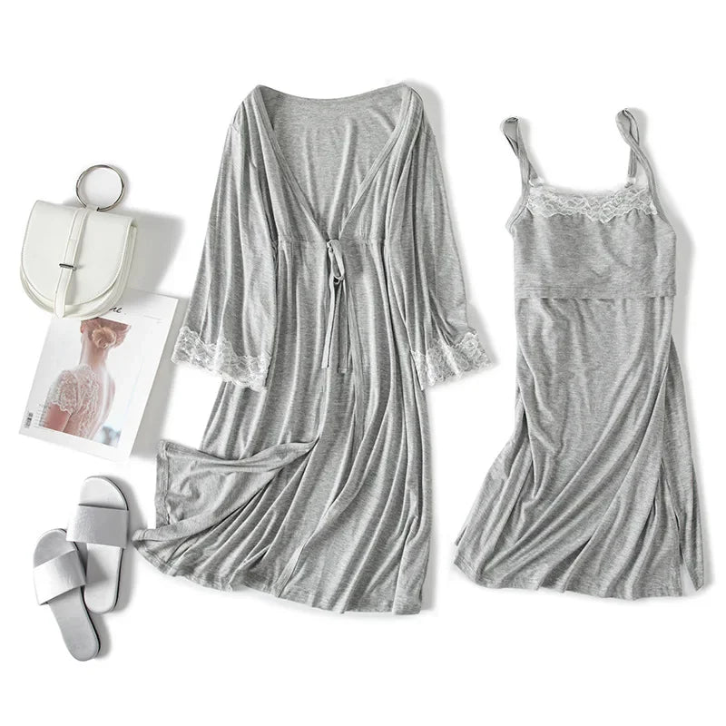 2pcs/Set Breastfeeding Nightgown Childbirth Dress+Robe