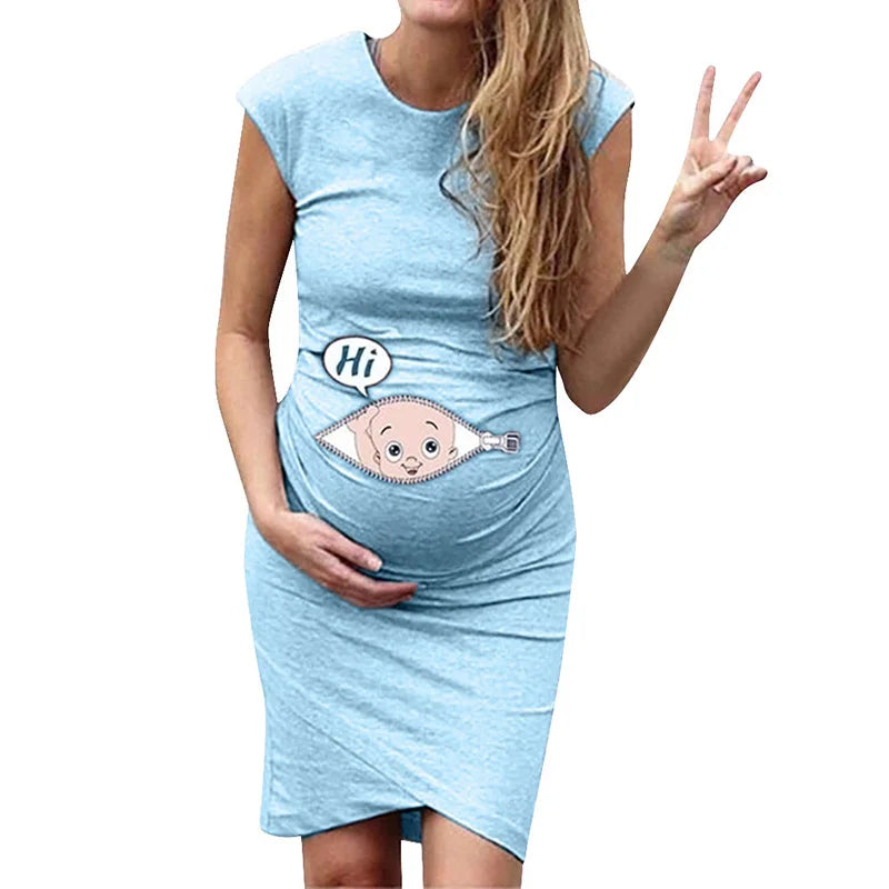 Cute Cartoon Maternity Loose Casual Dress