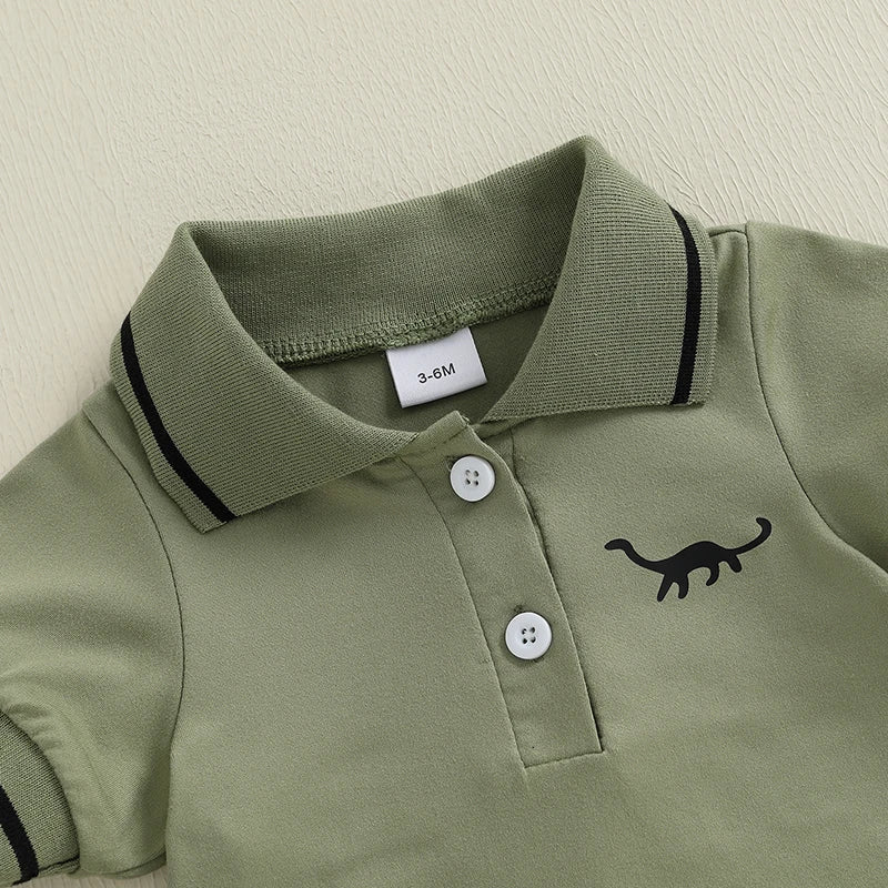 Summer Newborn Baby Boys Short Sleeve Dinosaur Jumpsuit