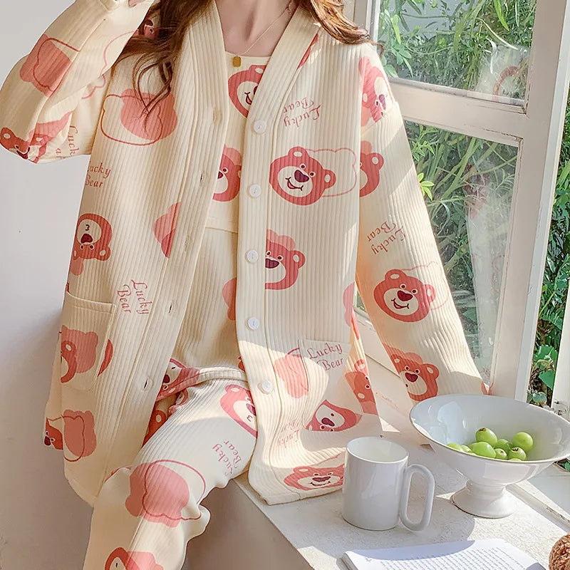 Nursing Pajamas Cotton 3pcs/set Maternity Sleepwear