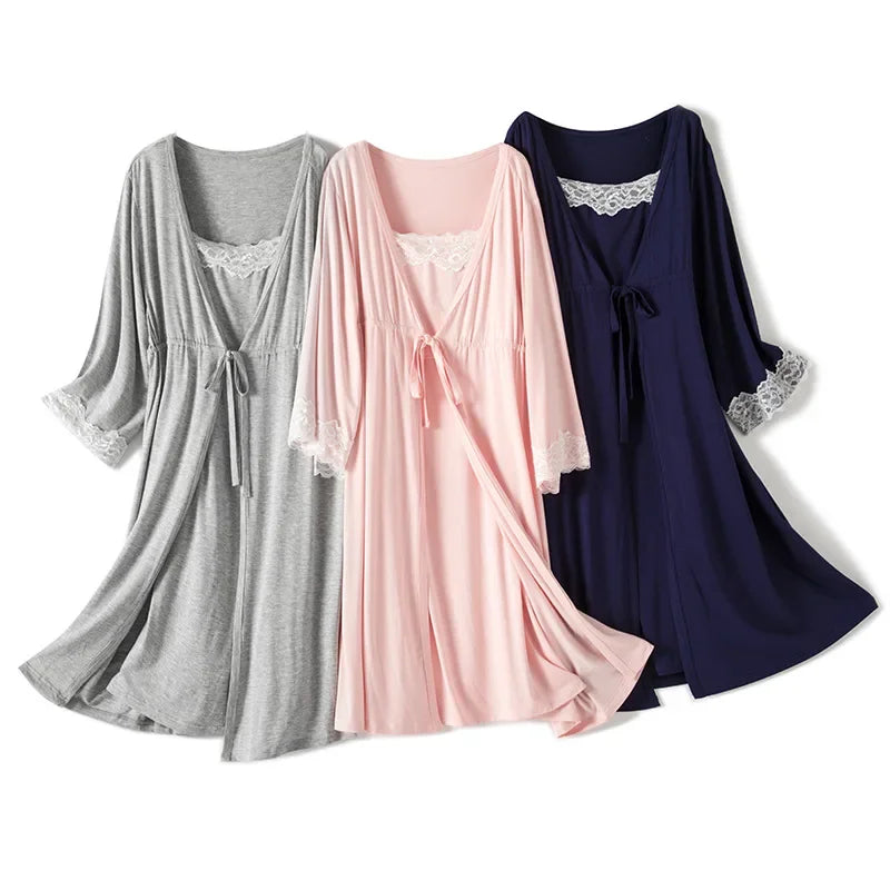 2pcs/Set Breastfeeding Nightgown Childbirth Dress+Robe
