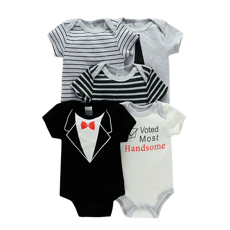 5 Pairs/lot Boy Girl Newborn Short Sleeve Cotton Bodysuits