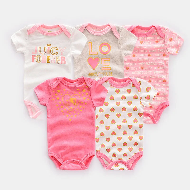 5 Pairs/lot Boy Girl Newborn Short Sleeve Cotton Bodysuits