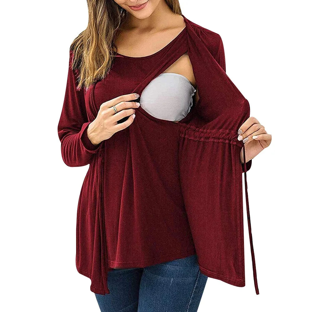 Women Maternity Clothes Long Sleeve Double Layer Nursing Top